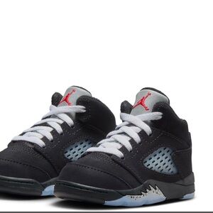 Jordan Kids Black and Gray Sneakers with Red Logo